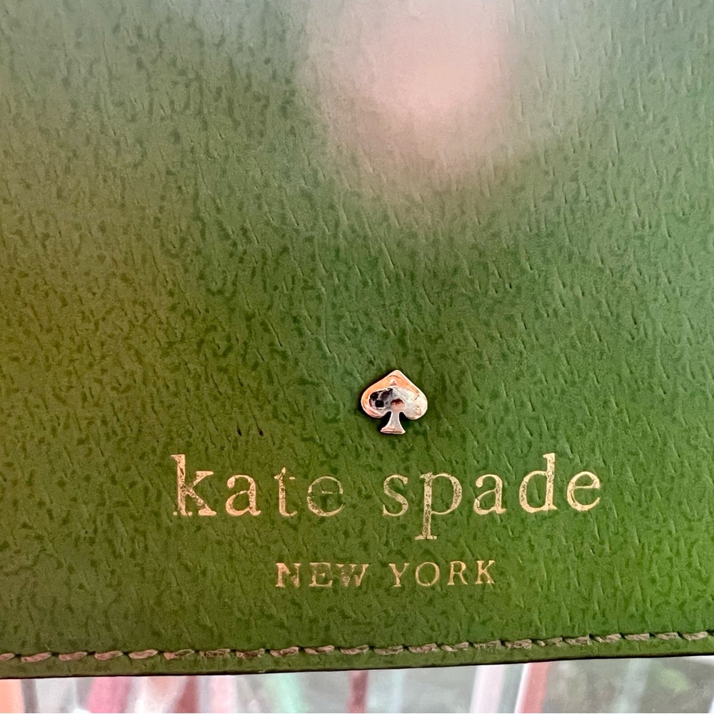 Vintage Kate Spade Green Leather Wallet Double Snap Closure Gold Accents - Picture 6 of 8